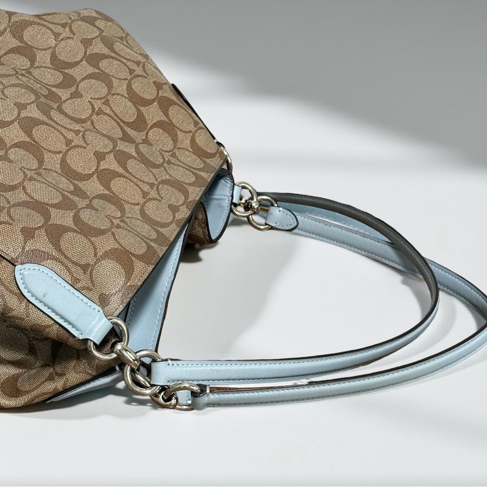Authentic Coach Hallie Brown Lt Blue Signature Hobo Shoulder Bag - Picture 8 of 16